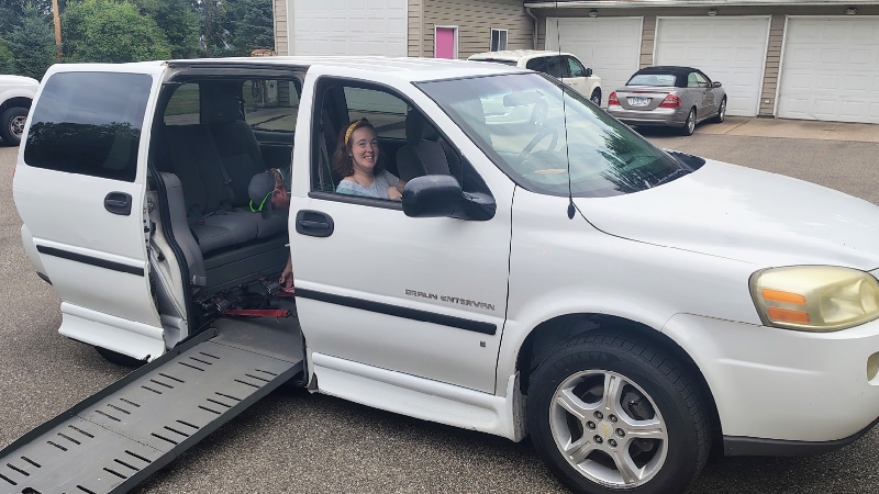 This is AJ Armbrust's donated replacement van after her wheelchair-accessible van was lost in a fire.
