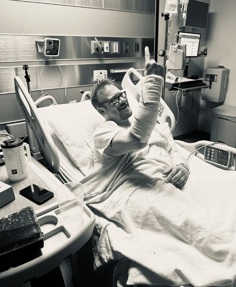 One surgery down and one to go for Texas café owner J.B. Royer, who suffered severe burns in a July 4 cooking mishap with scalding hot grease.